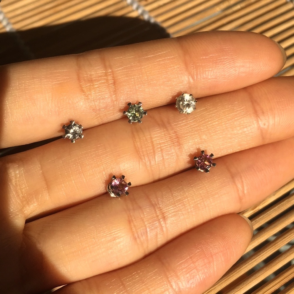 Genuine gemstone earrings ear studs18k white gold